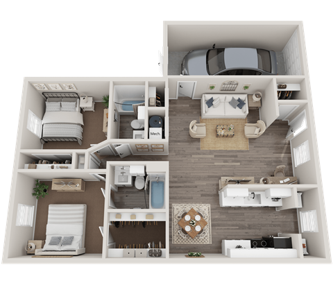 Floor plan for 2 beds, 2 baths, 1000 sqft